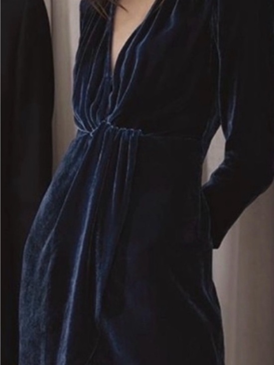 Theory Dresses & Skirts - Theory Navy Blue Velvet Long Sleeve wrap Dress
